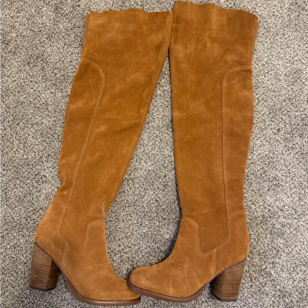 Kelsi Dagger Brown Suede Over the Knee Boots